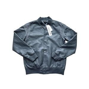 Ring of Fire men's snap-closure bomber jacket in a dark grey/teal color Medium